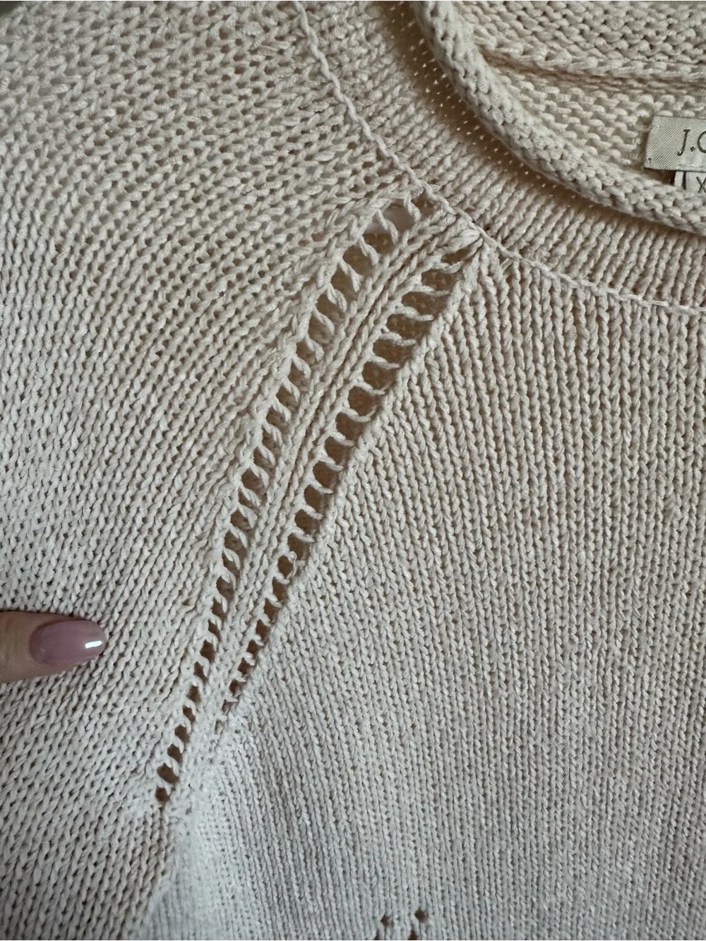 J. Crew Cream Openwork Knit Crewneck Sweater